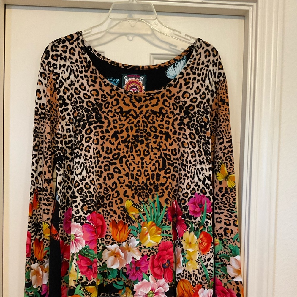 Johnny Was Sandra Tee with Leopard and Butterfly Print - S